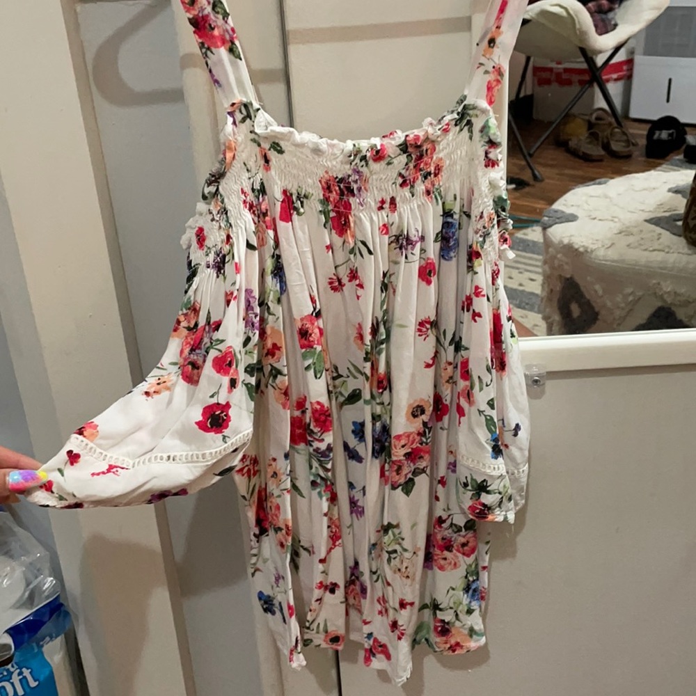 Off shoulder white floral top